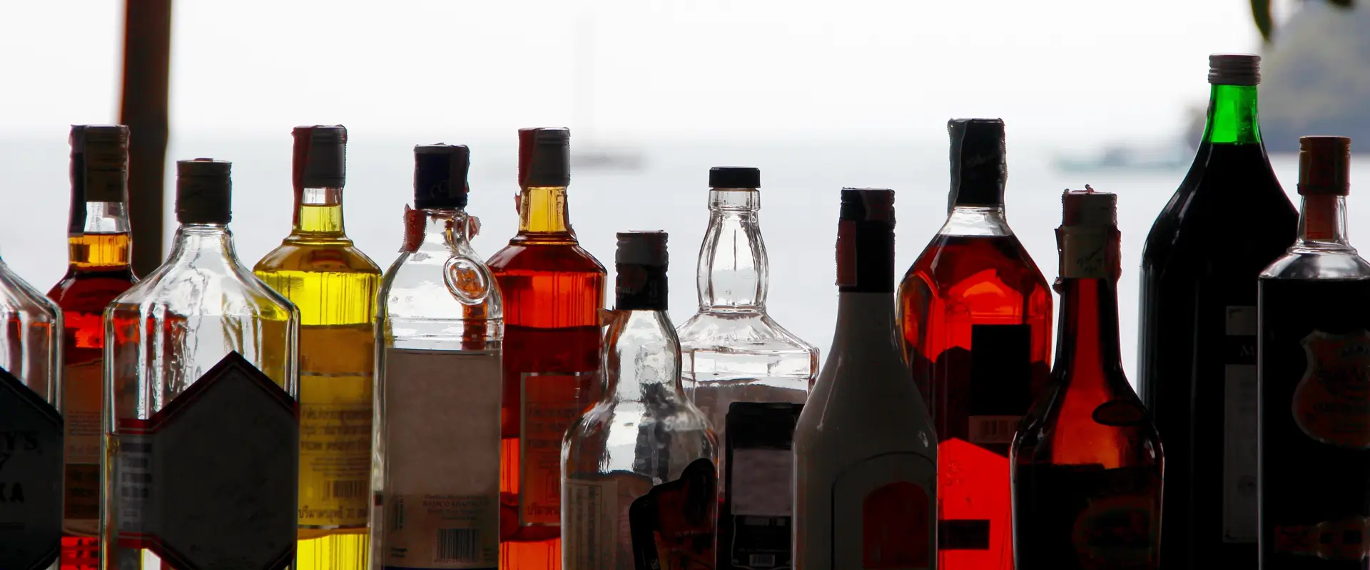 Bottles of various alcohols